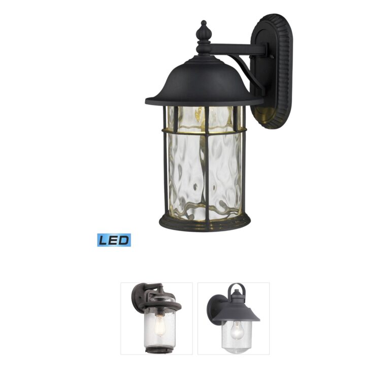 Atlas Lighting & Home Lapuente 14-Inch Matte Black and Water Glass Outdoor Wall Sconce