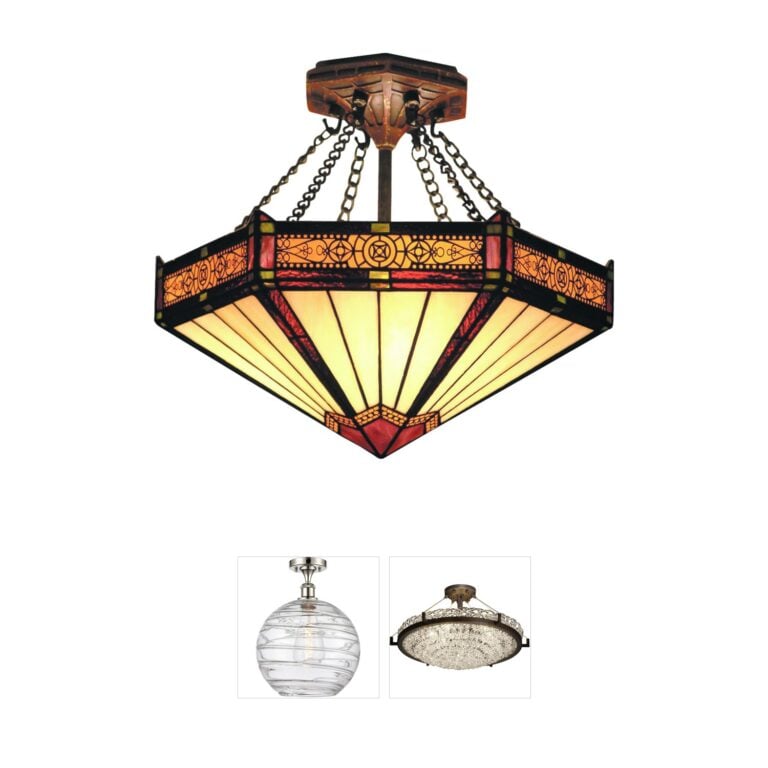 Atlas Lighting & Home Filigree Amber Tiffany Glass Semi-Flush Mount