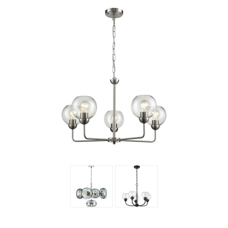 Atlas Lighting & Home Astoria 5-Light Brushed Nickel Steel Chandelier with Clear Glass