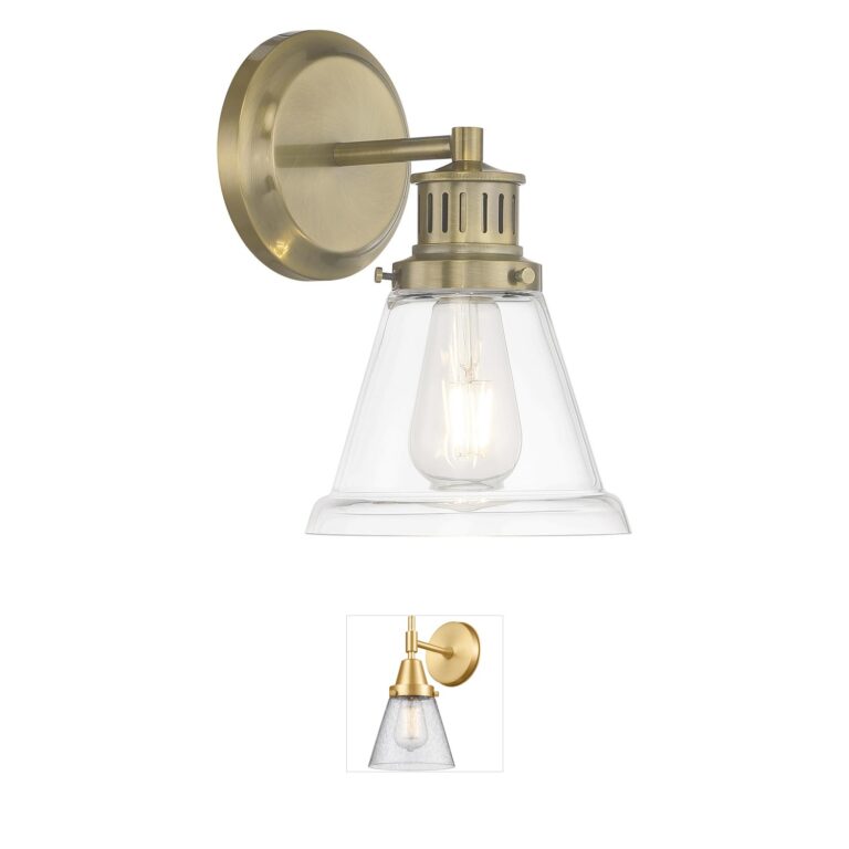 Atlas Lighting & Home Alden Antique Brass 1-Light Sconce with Clear Bell Glass