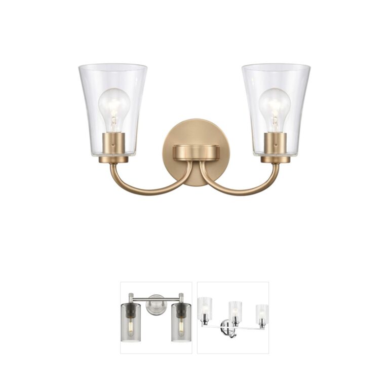 Atlas Lighting & Home Emily 2-Light Brushed Gold Vanity with Clear Bell Glass