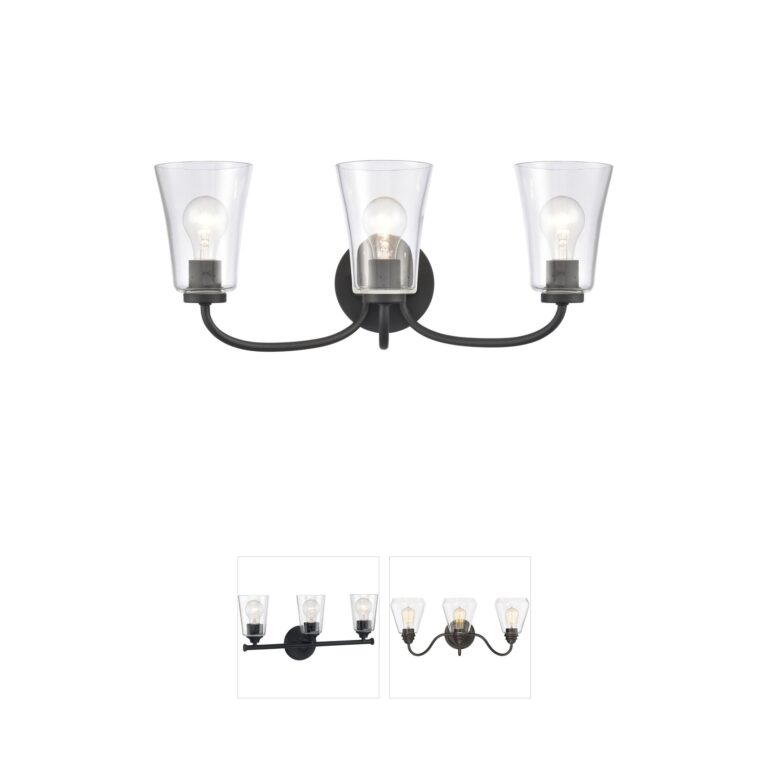Atlas Lighting & Home Emily 3-Light Matte Black Steel Vanity Light with Clear Glass