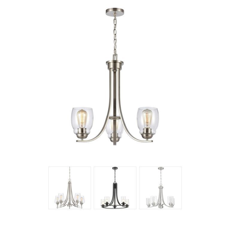 Atlas Lighting & Home Calistoga Brushed Nickel Steel Chandelier with Clear Glass