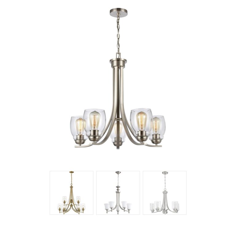 Atlas Lighting & Home Calistoga 5-Light Brushed Nickel and Clear Glass Chandelier