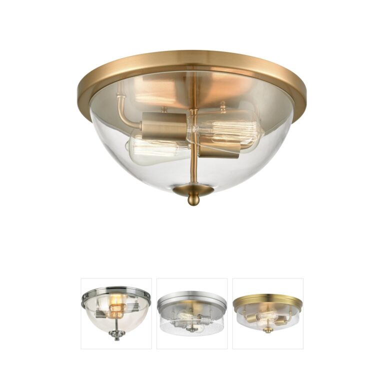 Atlas Lighting & Home Astoria 13.5-Inch Satin Gold and Clear Glass Flush Mount
