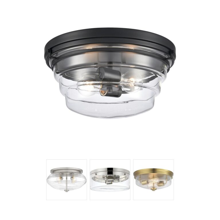Atlas Lighting & Home Boyer 14-Inch Matte Black and Handblown Clear Glass Flush Mount