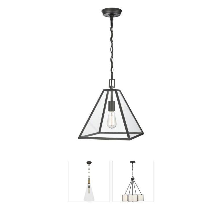 Atlas Lighting & Home Tangent 12-Inch Matte Black Pyramid Pendant with Clear Glass