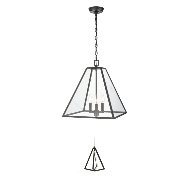 Atlas Lighting & Home Tangent 16-Inch Matte Black and Clear Glass Pyramid Pendant