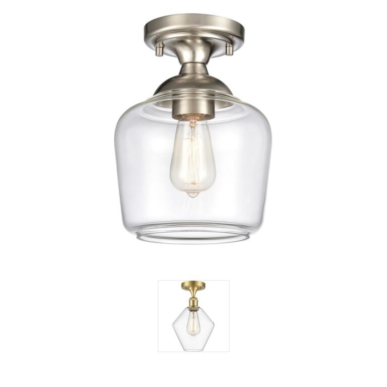 Atlas Lighting & Home Agnes 8-Inch Handblown Clear Glass Semi-Flush Mount in Satin Nickel