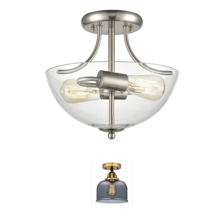Atlas Lighting & Home Astoria 15-Inch Brushed Nickel and Clear Glass Semi-Flush Mount