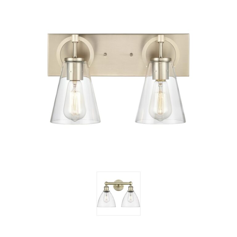 Atlas Lighting & Home Harnell 2-Light Champagne Gold Vanity Light with Handblown Glass