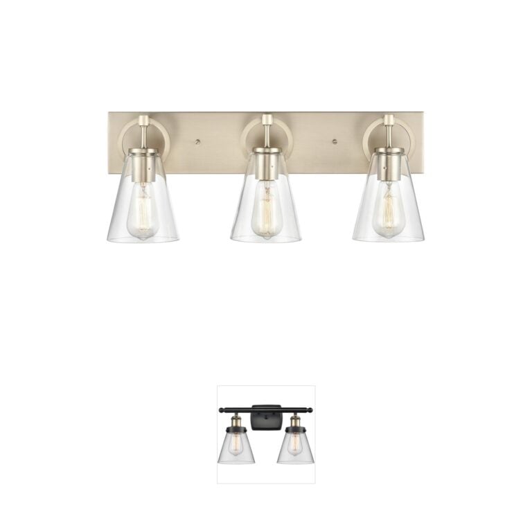 Atlas Harnell 3-Light Champagne Gold Vanity Light with Handblown Glass