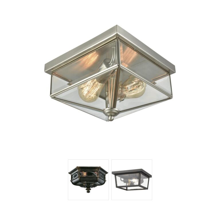 Atlas Lighting & Home Lankford Brushed Nickel Outdoor Metal & Glass Flush Mount