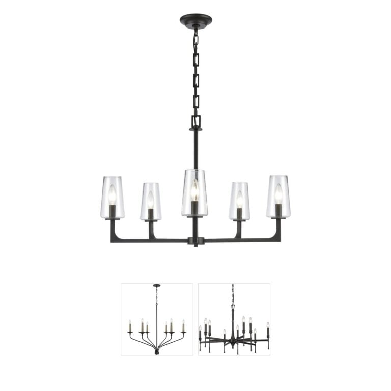 Atlas Lighting & Home Fitzroy 5-Light Matte Black and Clear Glass Chandelier
