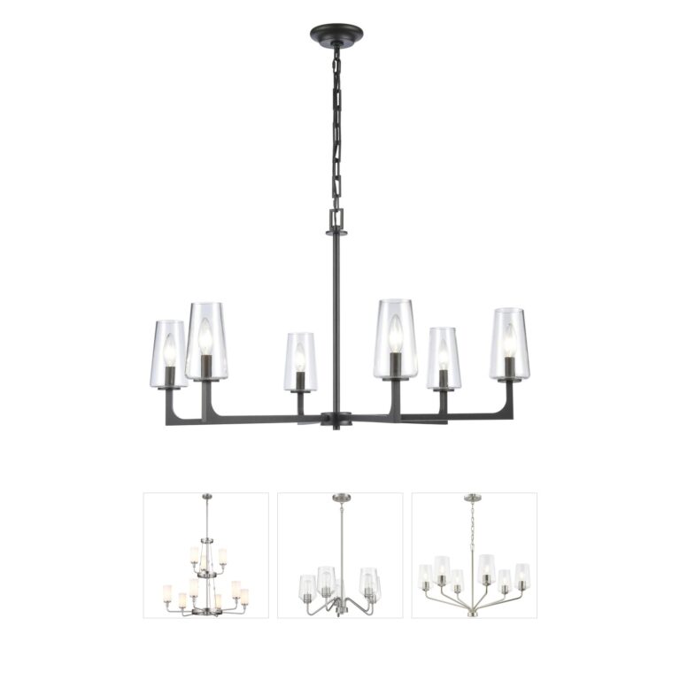 Atlas Lighting & Home Fitzroy 34-Inch 6-Light Matte Black Chandelier with Clear Glass
