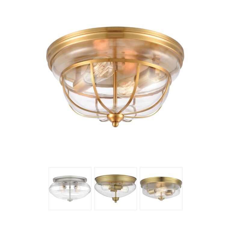 Atlas Lighting & Home Manhattan Boutique 13-Inch Brushed Brass and Clear Glass Flush Mount