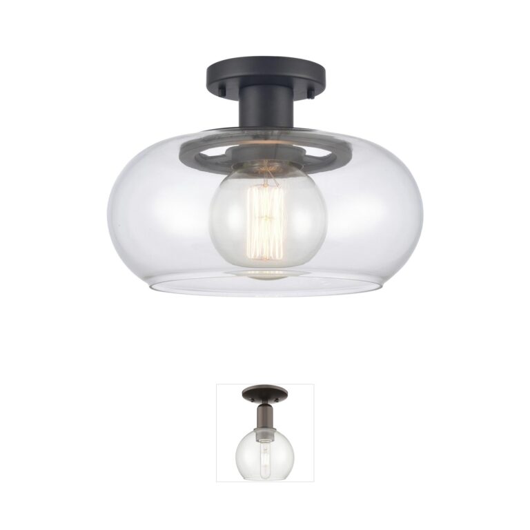 Atlas Lighting & Home Clement 13" Matte Black Semi-Flush Mount with Handblown Glass