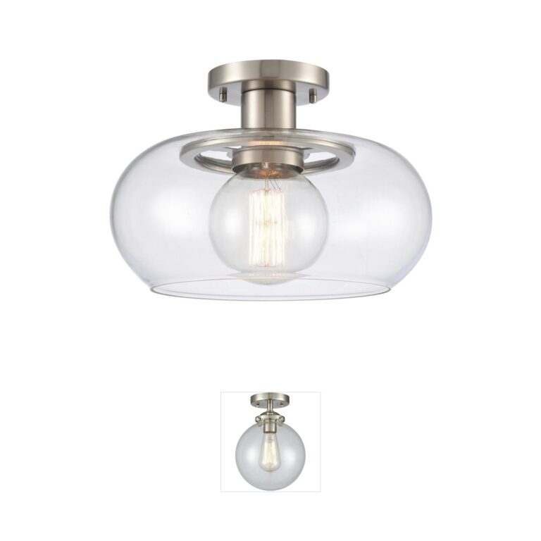 Atlas Lighting & Home Clement 13-Inch Antique Nickel Handblown Glass Semi-Flush Mount