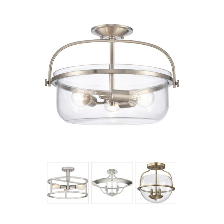 Atlas Lighting & Home Wentworth 17-Inch Brushed Nickel and Handblown Glass Semi-Flush Mount