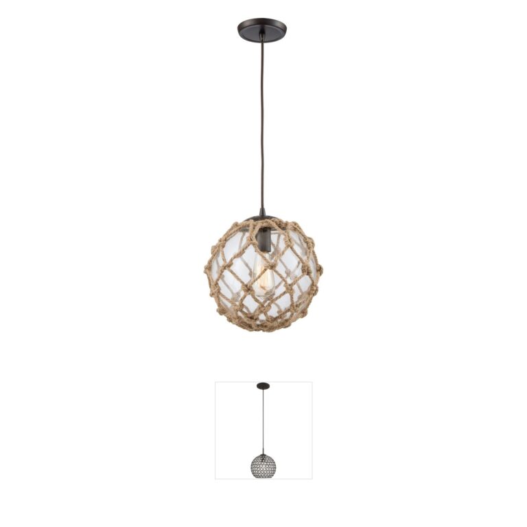 Atlas Lighting & Home Coastal Inlet 11-Inch Natural Rope and Glass Mini Pendant
