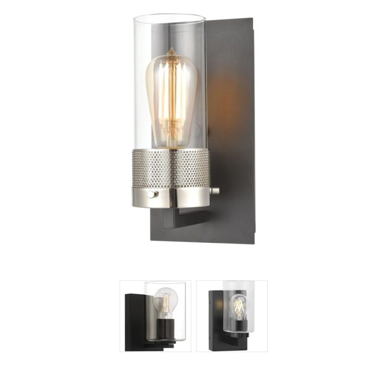 Atlas Lighting & Home Bergenline 1-Light Clear Glass Sconce in Matte Black and Polished Nickel