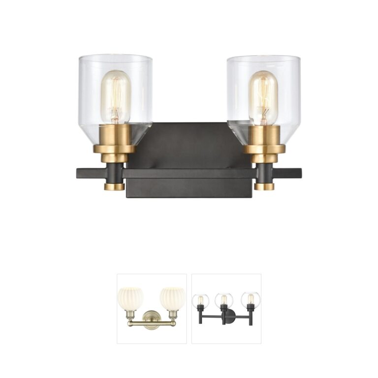 Atlas Lighting & Home Cambria 13-Inch 2-Light Matte Black and Satin Brass Vanity Light