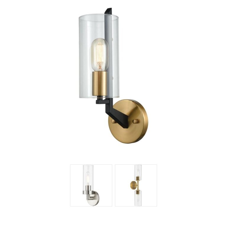 Atlas Lighting & Home Blakeslee Matte Black & Satin Brass Clear Glass Wall Sconce