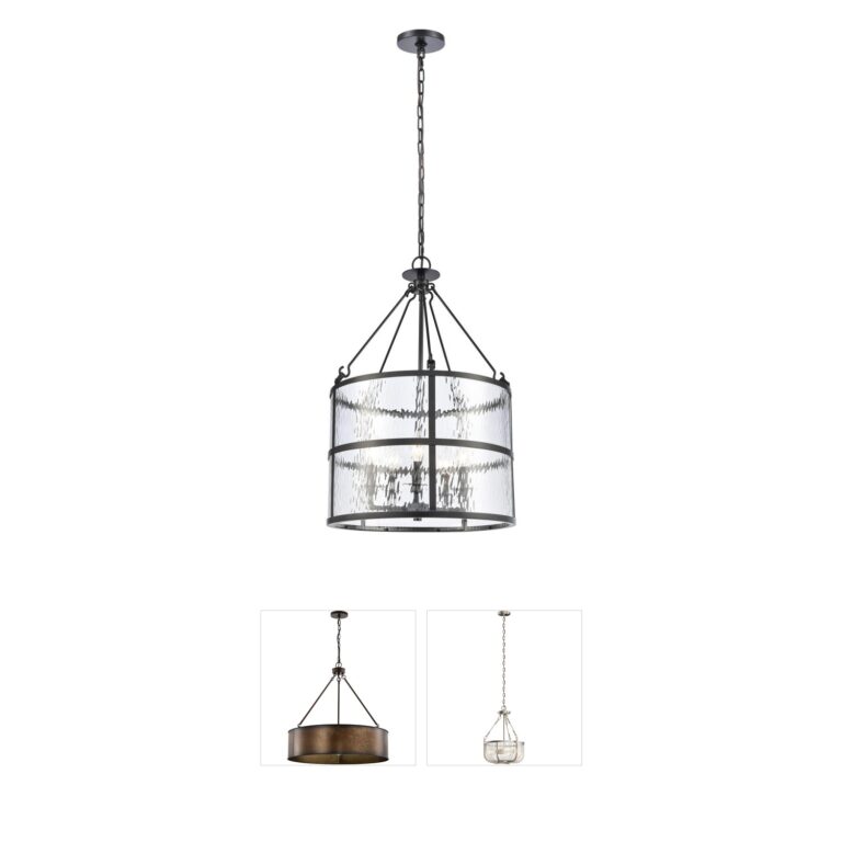 Atlas Lighting & Home Solace 5-Light Matte Black Ripple Glass Drum Pendant