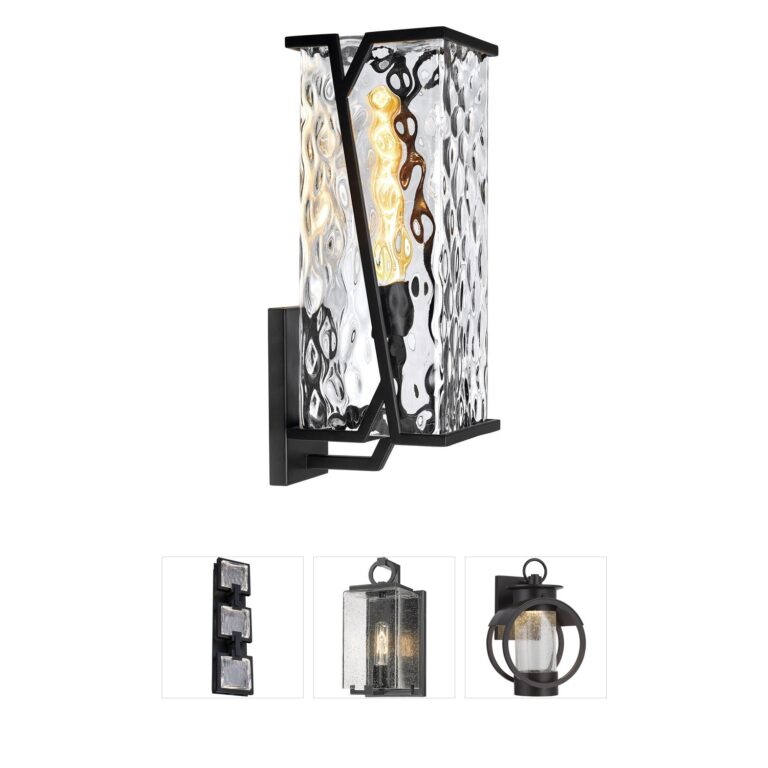 Atlas Lighting & Home Waterfall 18-Inch Matte Black Outdoor Sconce with Wavy Glass