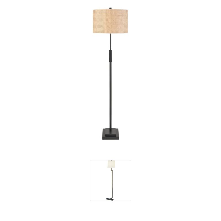 Atlas Lighting & Home Baitz Matte Black Floor Lamp with Natural Woven Rattan Shade