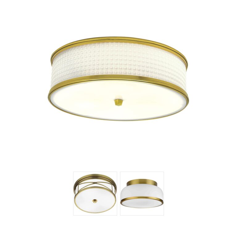 Atlas Lighting & Home Prism 16.75-Inch Satin Brass and White Glass Flush Mount