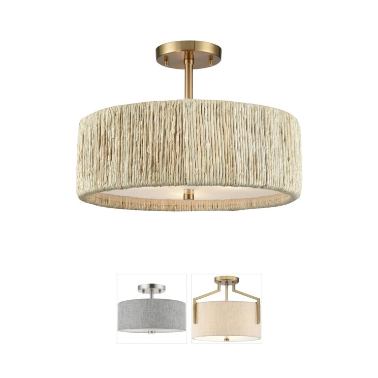 Atlas Lighting & Home Abaca Satin Brass & Natural Abaca Rope Semi-Flush Mount