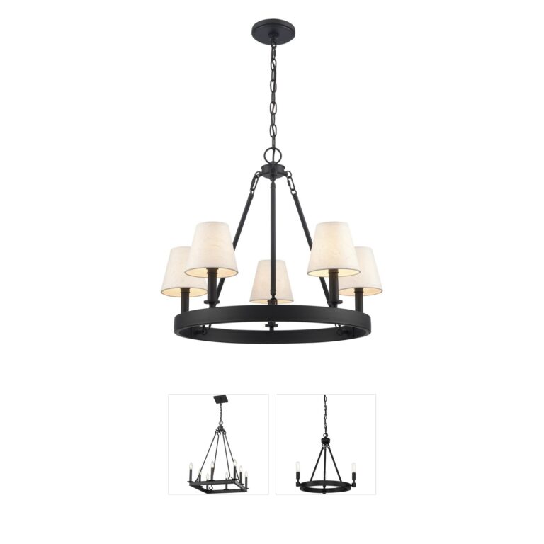Atlas Lighting & Home Rydell 5-Light Matte Black and Parchment Chandelier