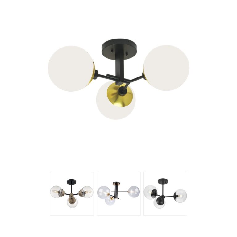 Atlas Lighting & Home Triple Play Polished Brass & Matte Black Globe Semi-Flush Mount