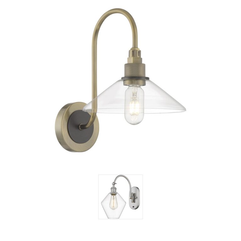 Atlas Lighting & Home Charis 1-Light Antique Brass and Oil Rubbed Bronze Wall Sconce with Flared Clear Glass