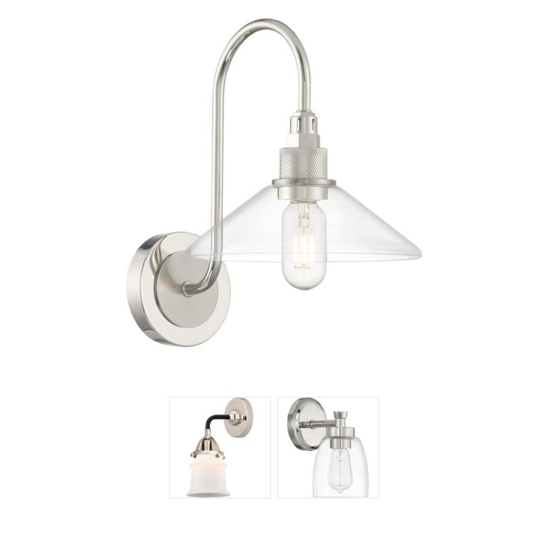 Atlas Lighting & Home Charis 1-Light Polished Nickel Wall Sconce with Flared Clear Glass