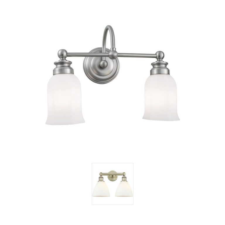 Atlas Lighting & Home Emily 2-Light Brushed Nickel Vanity Light with White Glass