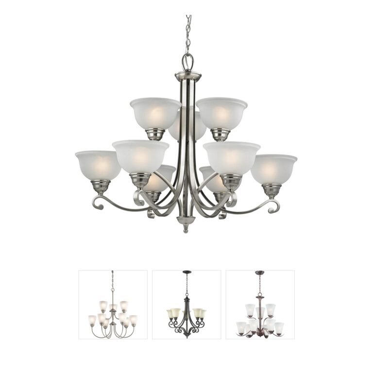 Atlas Lighting & Home Hamilton 9-Light Brushed Nickel Chandelier with White Glass