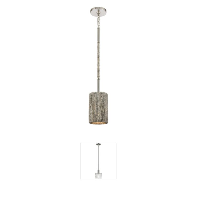 Atlas Lighting & Home Abaca Polished Nickel and Gray Rope Mini Pendant