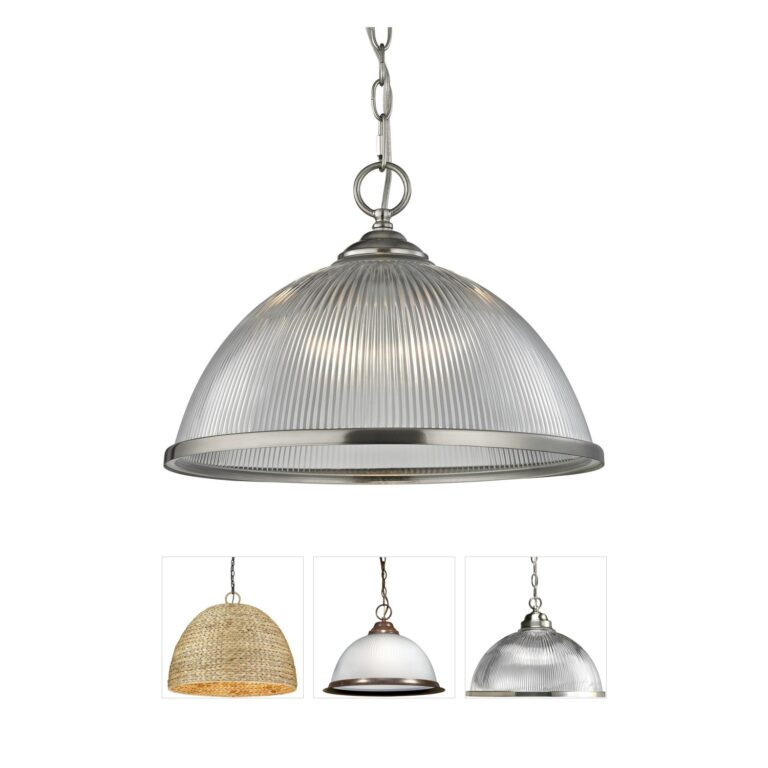 Atlas Lighting & Home Liberty Park 15" Brushed Nickel and Ribbed Glass Pendant