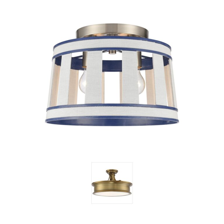 Atlas Lighting & Home White Burlap 2-Light Ocean Blue Semi-Flush Mount