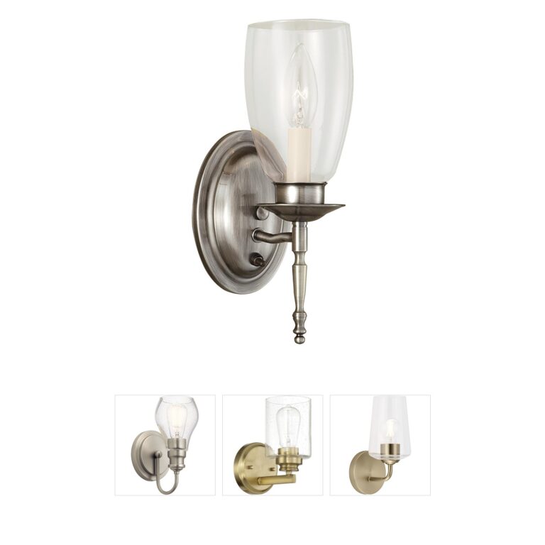 Atlas Lighting & Home Legacy 11.5-Inch Pewter and Clear Glass Brass Wall Sconce