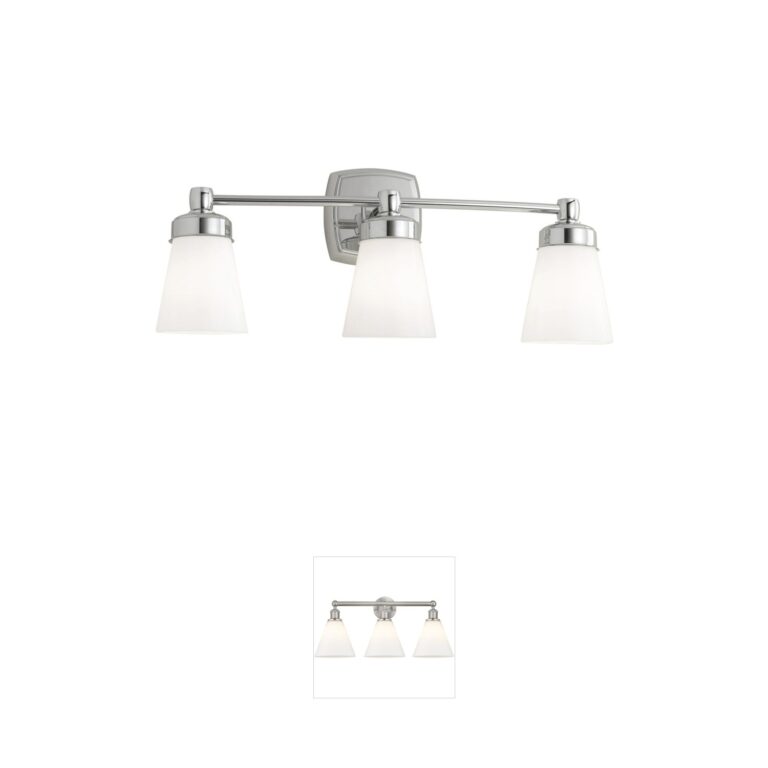 Atlas Lighting & Home Soft Square Chrome Brass 3-Light Vanity Light with Glass Diffuser