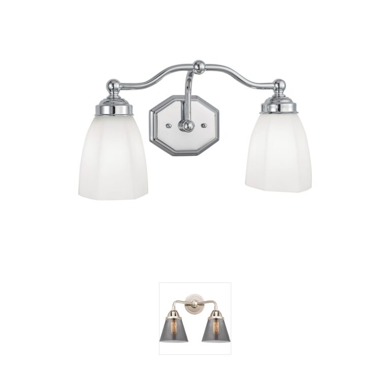 Atlas Lighting & Home Trevi 17-Inch 2-Light Brushed Nickel Vanity Light with White Glass
