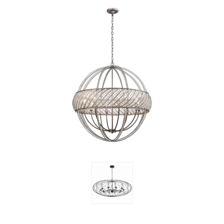 Atlas Lighting & Home Bradington 32" 8-Light Weathered Zinc and Crystal Chandelier