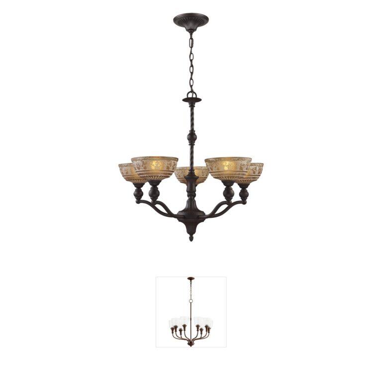 Atlas Lighting & Home Norwich 5-Light Amber Glass Chandelier in Oiled Bronze
