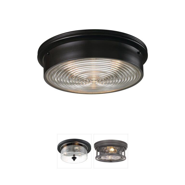 Atlas Lighting & Home Chadwick 15-Inch Oiled Bronze & Ribbed Glass Flush Mount