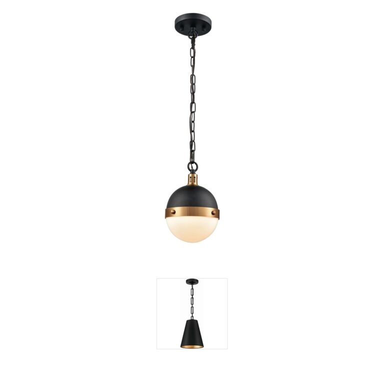 Atlas Lighting & Home Harmelin Matte Black and Satin Brass Mini Pendant with Opal Glass