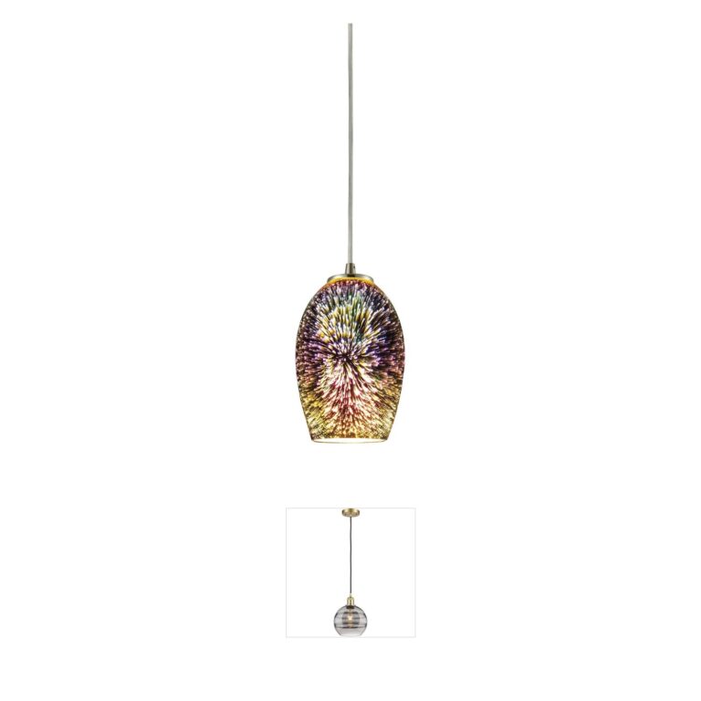 Atlas Lighting & Home Illusions Satin Nickel Mini Pendant with Multicolor Fireworks Glass