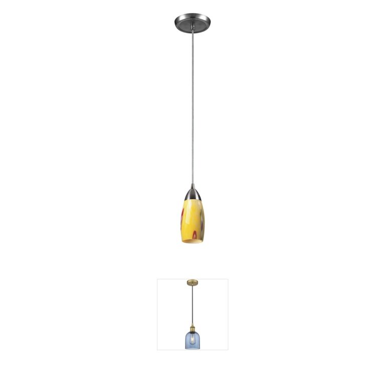 Atlas Lighting & Home Milan Satin Nickel Mini Pendant with Yellow Blaze Glass